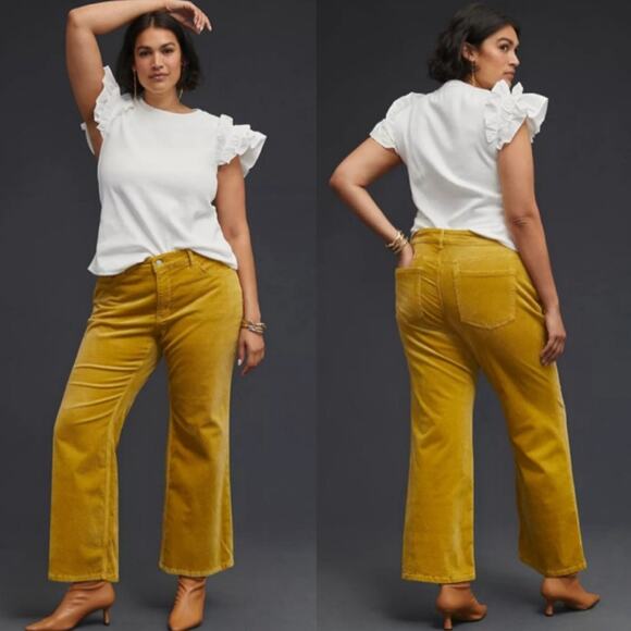 Anthropologie Pilcro The Yaya Mid-Rise Crop FlareCorduroy Pants 20W Yellow - Picture 1 of 5